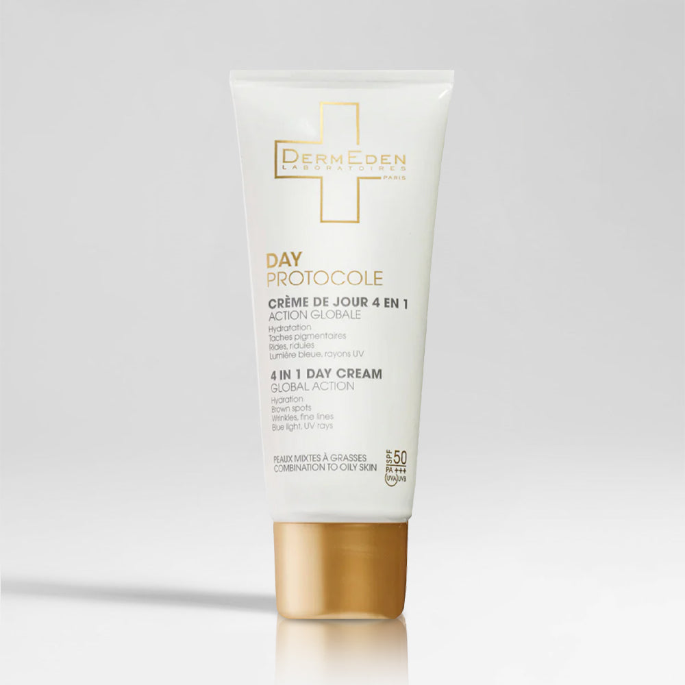 Dieninis apsauginis drėkinamasis kremas nuo saulės mišriai, riebiai odai SPF 50