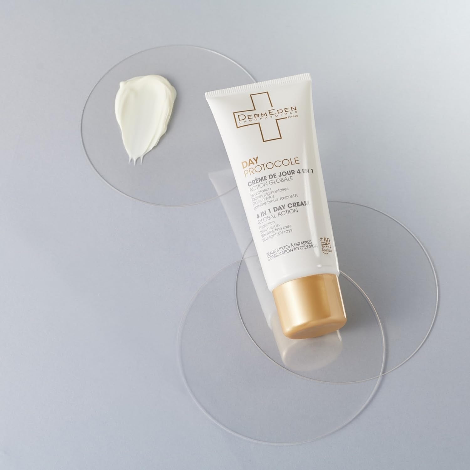 Dieninis apsauginis drėkinamasis kremas nuo saulės mišriai, riebiai odai SPF 50